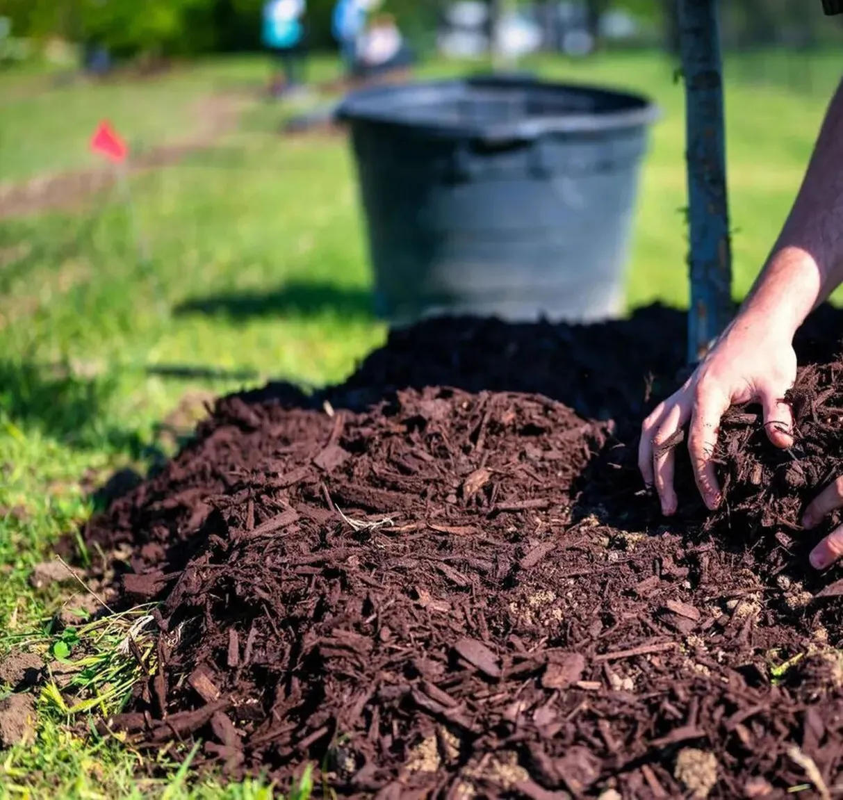 North Canterbury landscape maintenance – mulching around trees for healthy growth” for use on Drillscapes